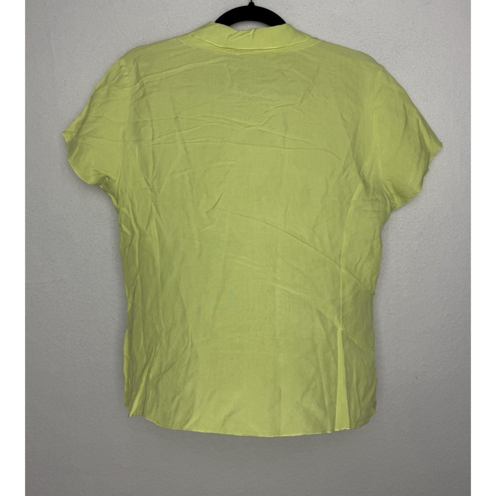 Sag Harbor Womens Green Button Up Silk Shirt Short Sleeve Notched Collar Size 10 - Picture 7 of 8